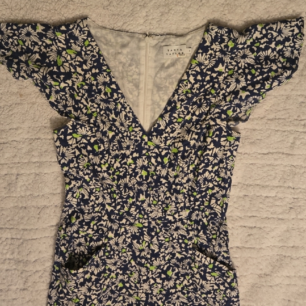TANYA TAYLOR Blue and Green Floral Jumpsuit